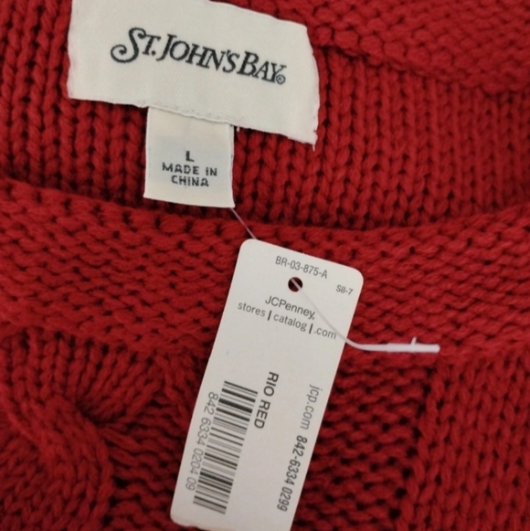 St. John's Bay Cable Knit Pullover Sweater Rio Red Women's Size L New w/Tags - Picture 3 of 5